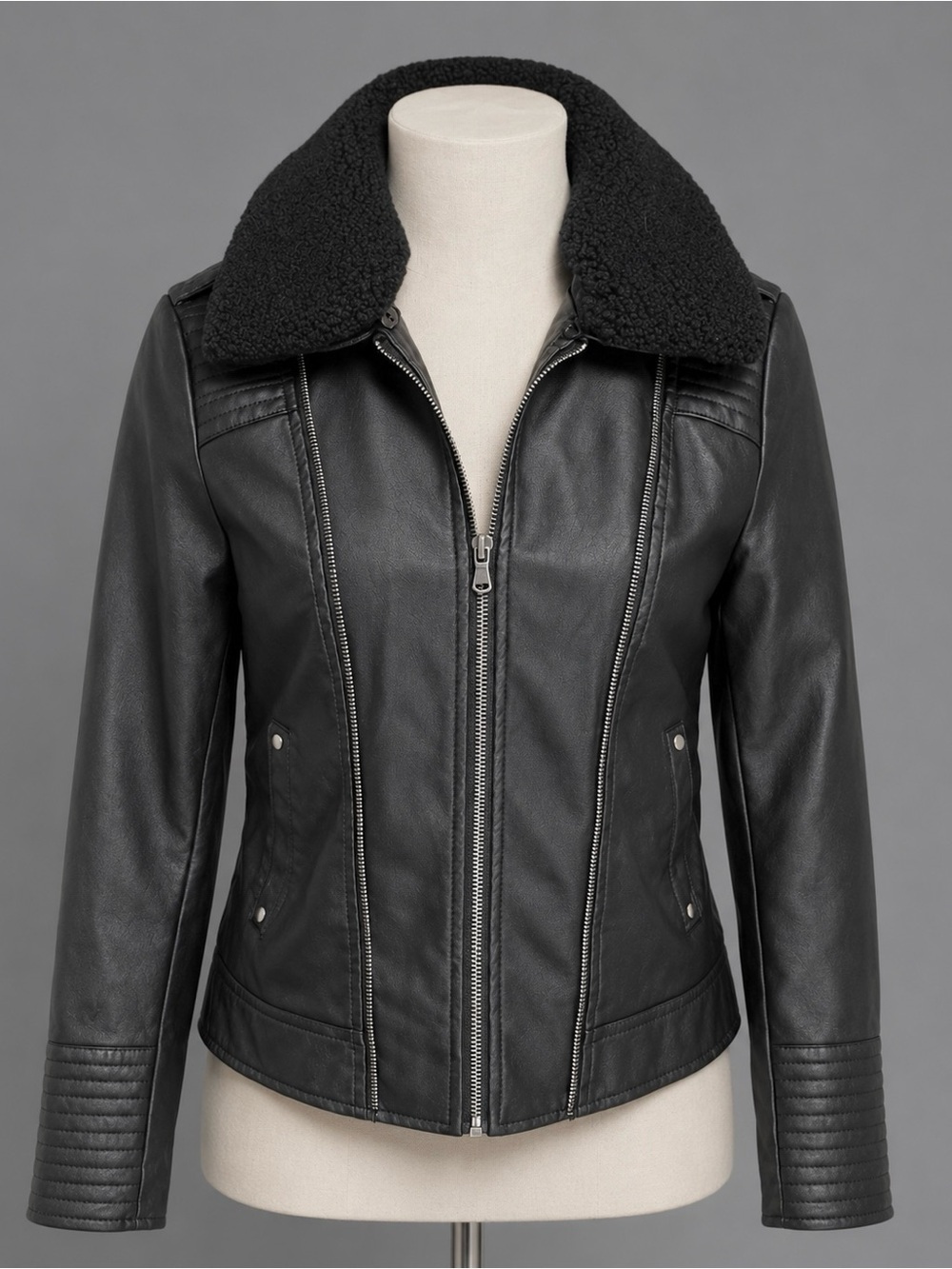 Celebrity Pink Moto Layering Faux Leather & Removable Faux Fur - Jacket